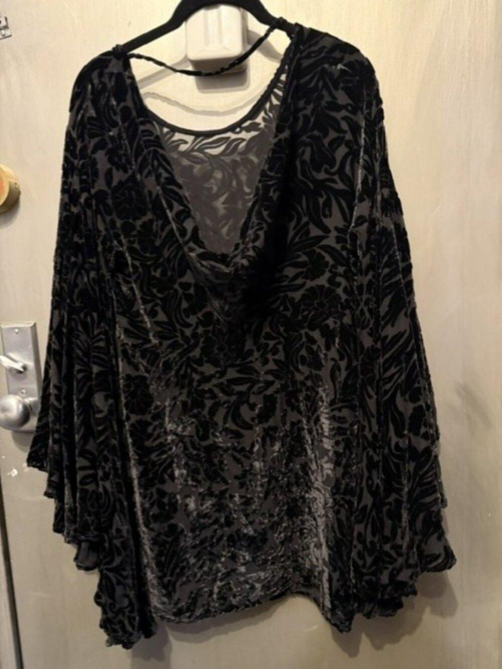 Free People black Velvet Burnout Cocktails & Couture Bell Sleeve Mini Dress - Picture 5 of 16